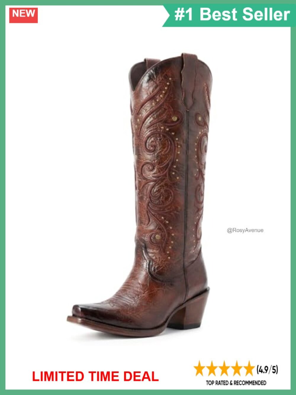 Knee High Cowboy Boots Embroidered Pointed Toe Western Chunky Heel